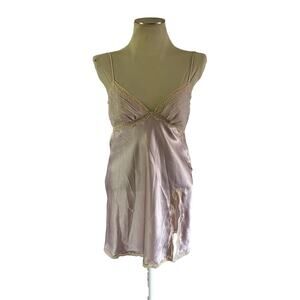 Vtg Pink Babydoll Lace Trim Slip Dress Sz S